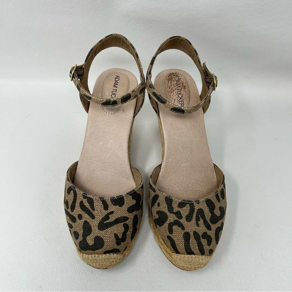 Adam Tucker Espadrille Leopard Print Wedges, Women’s Size 7M